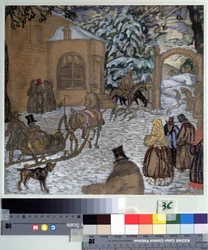 Illustration til romanen Dubrovsky af Alexander Pushkin (1799-1837) (Illustration til romanen Dubrovsky af A. Pushkin). Værk af Boris Dmitryevich Grigoriev (1886-1939), akvarel, gouache, blæk og blyant på papir