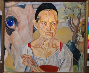 Ruslands ansigter: Portræt af en gammel mælkepige (Mejerekvinde (fra cyklussen ""Ruslands ansigter")), Maleri af Boris Dmitrievich Grigoriev (1886-1939)