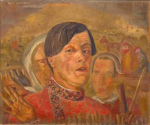 Selvportræt med hanen og hønen, ca. 1924