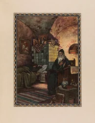 Pimen. Illustration til dramaet Boris Godunov af A. Pushkin, 1927.