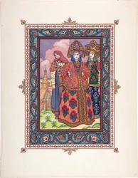 Vassilissa la Belle (Vassilissa la tres Belle) - Illustration til eventyret Vasilisa den smukke par Zvorykin, Boris Vasilievich (1872-efter 1935), ca. 1925 - Farvelitografi, 27,3x20,5 - Privat samling
