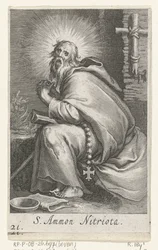 Sankt Ammonius den Store som eneboer S. Ammon Nitriota (titel på objekt) Eremitter (serietitel) Sacra eremvs ascetarvm (serietitel)