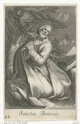 Saint Bonosus som Eremit Sanctus Bonosus (titel på objekt) Eremitter (serietitel) Sacra eremvs ascetarvm (serietitel)