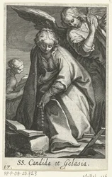Saint Candida og Saint Gelasia som eneboere med engel SS. Candida et Gelasia (titel på objekt) Eremitinder (serietitel) Sacra Eremus Ascetriarum (serietitel)