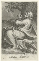 Sankt Malchus af Chalcis som eneboer Sanctus Malchus (titel på objekt) Eremitter (serietitel) Sacra eremvs ascetarvm (serietitel)