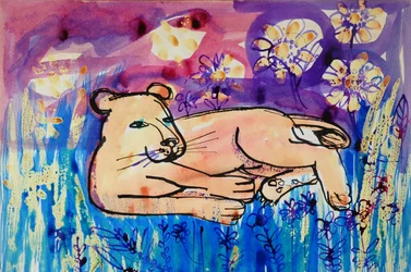 Lioness (akrylplakatfarve og farvet blæk)