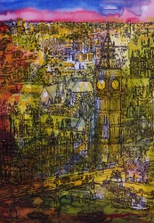 London, Westminster (pen og blæk med wc på papir)