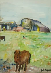 Pony in the Farm Meadow, East Green, 1980 (wc på papir)