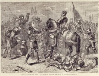 Slaget ved Bosworth-feltet. Lord Stanley, der bringer Richard III
