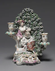 Kandelaber med hyrdinde, fabrikant Derby Porcelænsfabrik
