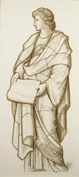Muse of Literature - Tegneserie for farvet glas, ca. 1890 (akvarel på papir)