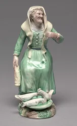 Old Woman Feeding Chickens, Staffordshire Factory, ca. 1770 (lertøj)