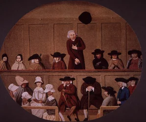 Quaker møde (farve litho)