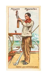 Staff-Paymaster Francis Drake, sekretær og skibsmeteorolog, tager havtemperaturer