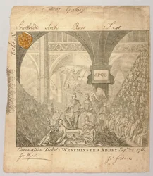 Billet til kroningsceremonien for Georg 3. i Westminster Abbey, graveret af George Bickham, 22. september 1761