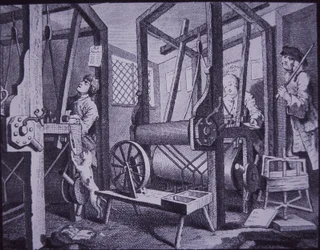 Vævning i Spitalfields, London (gravering)