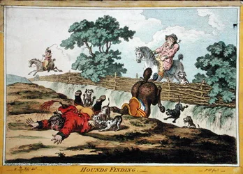 Hounds Finding, ætset af James Gillray (1756-1815) udgivet af Hannah Humphrey i 1800 (håndfarvet radering) (se også 191237)