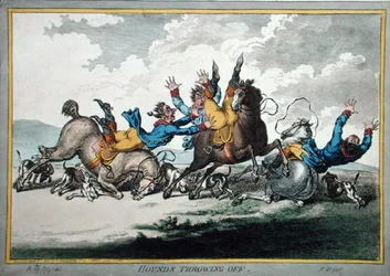 Hounds Throwing Off, ætset af James Gillray (1756-1815) udgivet af Hannah Humphrey i 1800 (håndfarvet radering) (se også 191238)