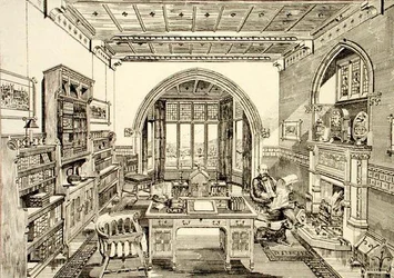 Indvendig udsigt af et bibliotek