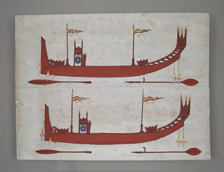 Eller 14005 Royal Barges and Boats (blæk, farve og guld på papir)