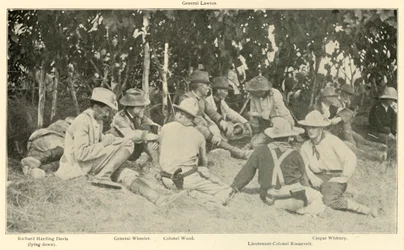 Konference efter Rough Riders Battle, spansk-amerikansk krig, juni 1898, 1899.