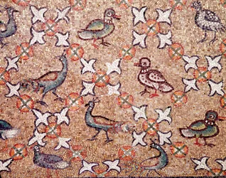 Fugle (detalje af mosaikker, 5. århundrede)