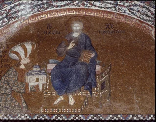 Donor Theodore Metochites præsenterer sin kirke for Kristus (mosaik af 1310-1320)