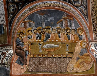 Den sidste nadver, byzantinsk fresko (12. århundrede), Karanlık Kilise (Den mørke kirke) (12.-13. århundrede), Göreme (UNESCO