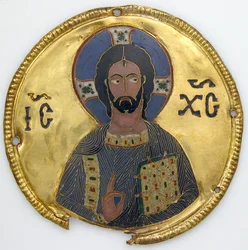 Medaljon med Kristus fra en ikonramme, ca. 1100 (guld, sølv og emalje cloisonné)