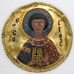 Medaljon med Saint George fra en ikonramme, ca. 1100 (guld, sølv og emalje cloisonné)