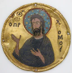 Medaljon med Johannes Døberen fra en ikonramme, ca. 1100 (guld, sølv og emalje cloisonné)