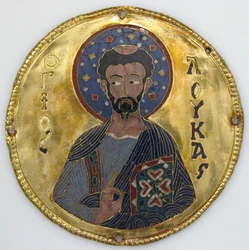 Medaljon med Sankt Lukas fra en ikonramme, ca. 1100 (guld, sølv og emalje cloisonné)