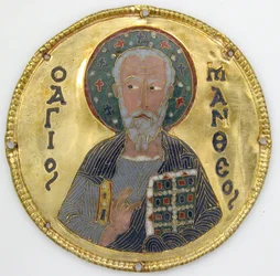Medaljon med Saint Matthew fra en ikonramme, ca. 1100 (guld, sølv og emalje cloisonné)