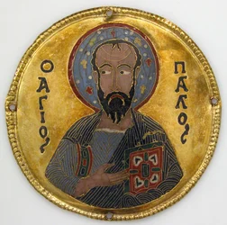 Medaljon med Saint Paul fra en ikonramme, ca. 1100 (guld, sølv og emalje cloisonné)