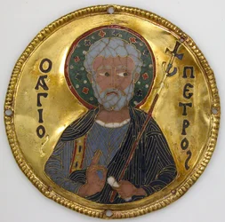 Medaljon med Sankt Peter fra en ikonramme, ca. 1100 (guld, sølv og emalje cloisonné)