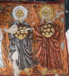 Skytshelgener for uskyldige, byzantinsk fresco (1212), Gulsehir Karsi Kilise (Sankt Johanneskirken), Goreme (Unescos verdensarvsliste