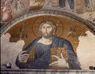 Fremstilling af Kristus Pantokrator eller Kristus i herlighed (mosaik fra 1310-1320)