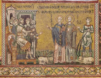 St. Cassius og St. Casto før kejseren, byzantinsk mosaik, XII-XIII århundrede, på modfacaden (mosaik)