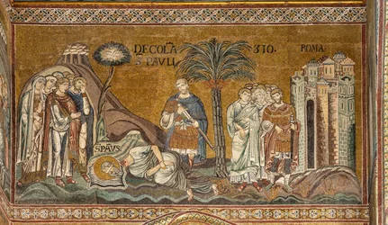 St. Pauls halshugning i Rom, byzantinsk mosaik, XII-XIII århundreder i det nordlige tværskib (mosaik)