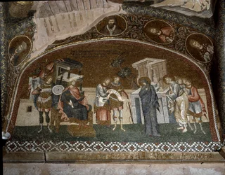 Folketællingen, Maria og Josef før Herodes den Store (mosaik af 1310-1320)