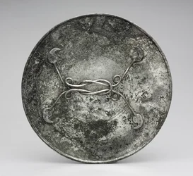 Spejl med håndtag i form af en Herakles-knude, ca. 280-400 (sølv)