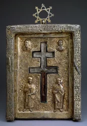 Korsrelikvieskrin af forgyldt sølv staurothek, byzantinsk, 1100-tallet