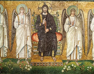 Kristus som dommer på tronen, med to engle, 6. århundrede (mosaik)