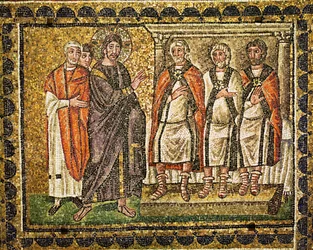 Kristus foran Kajfas og ypperstepræsterne, 6. århundrede (mosaik)