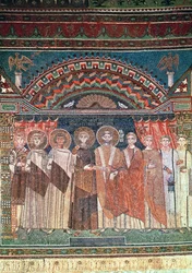 Konstantin IV (654-85) giver biskop Reparatus privilegier til kirken Ravenna, 671-77 (mosaik)