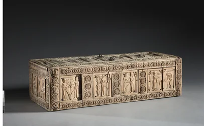 Elfenbensæske med scener af Adam og Eva, 1000-1100-tallet
