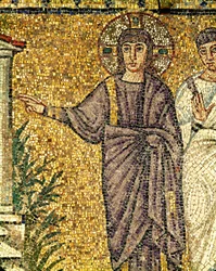 Jesus, detalje fra "Opvækkelsen af Lazarus", 6. århundrede (mosaik)