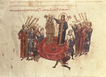 MMS Vitr. 26-7 Kejser Michael I Rangabes kronet af Nicephorus i 811, fra Madrid Skylitzes