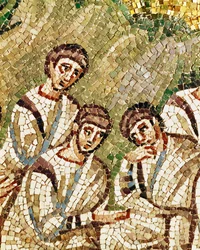 Sovende apostle, detalje fra Kristus og apostlene i Getsemane Have, 6. århundrede (mosaik)