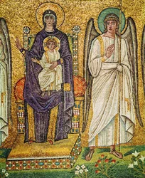 Jomfruen og barnet med engel, 6. århundrede (mosaik)